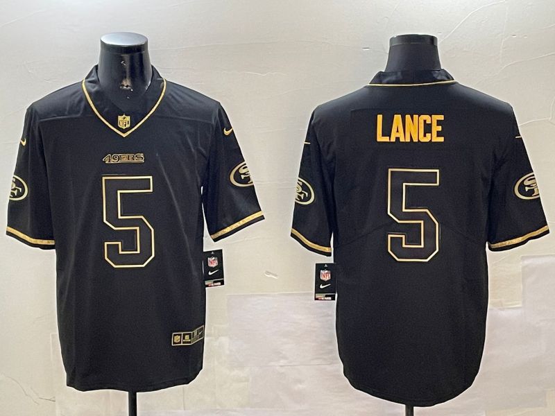 Men San Francisco 49ers #5 Lance Black Gold Throwback 2024 Nike Limited NFL Jersey style 1